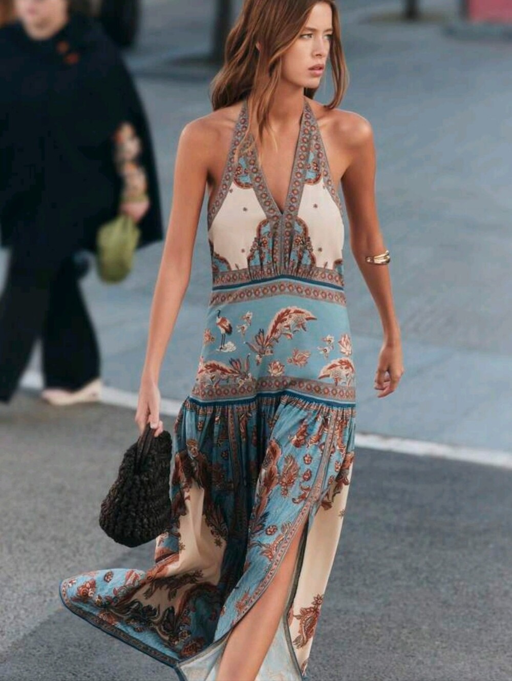 ummer Dresses For Women: A Light Blue And Beige Halter-Neck Maxi Dress - Picture 4 of 8